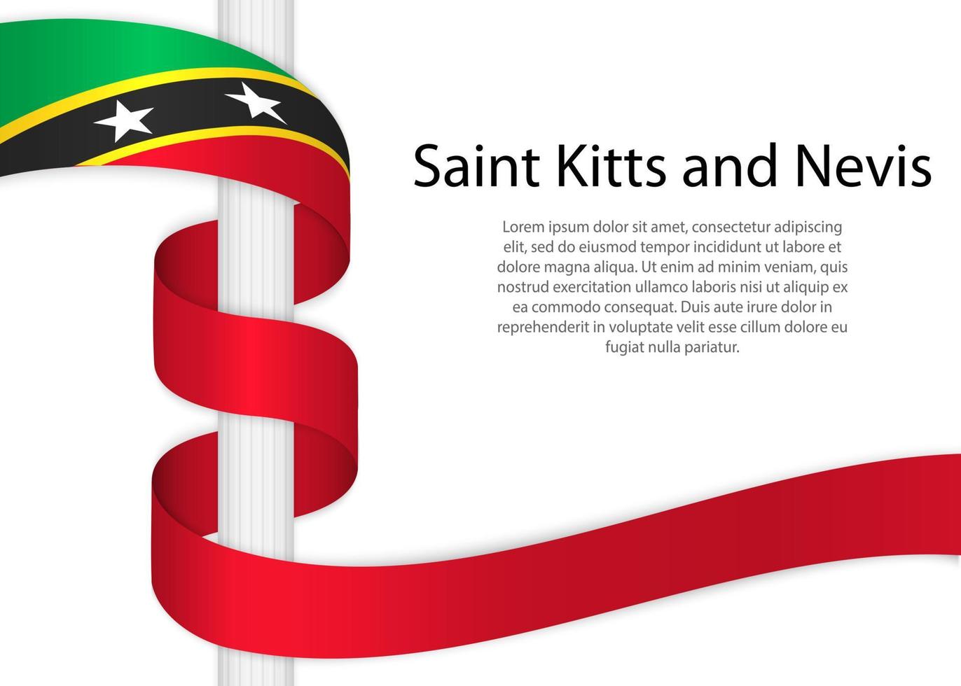 acenando fita em pólo com bandeira do santo kitts e neve. templa vetor