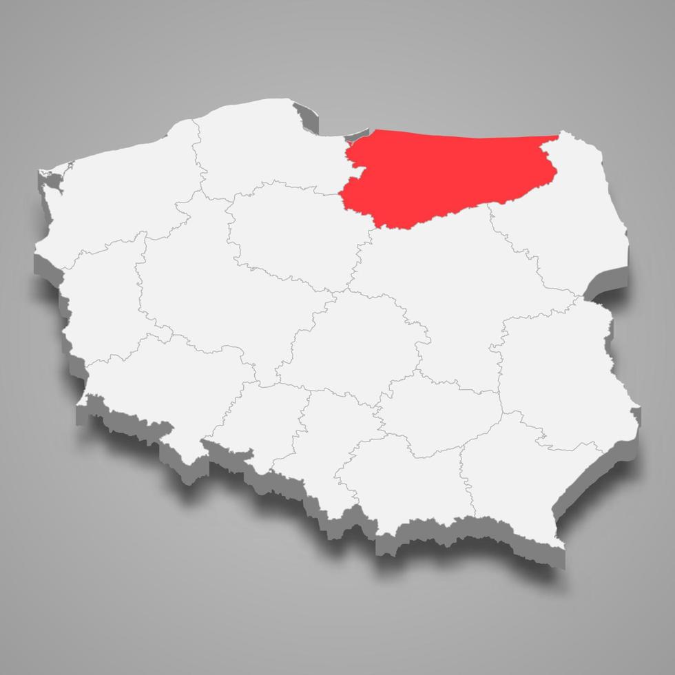 Warmia-Masuria região localização dentro Polônia 3d mapa vetor