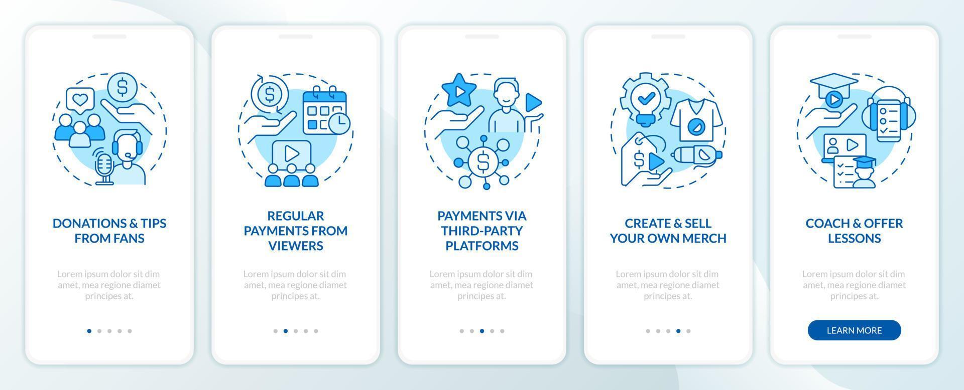 conectados flâmula ganhos maneiras azul onboarding Móvel aplicativo tela. passo a passo 5 passos editável gráfico instruções com linear conceitos. interface do usuário, ux, gui modelo vetor