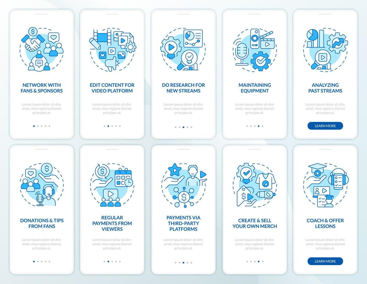 bem sucedido flâmula atividade azul onboarding Móvel aplicativo tela definir. passo a passo 5 passos editável gráfico instruções com linear conceitos. interface do usuário, ux, gui modelo vetor