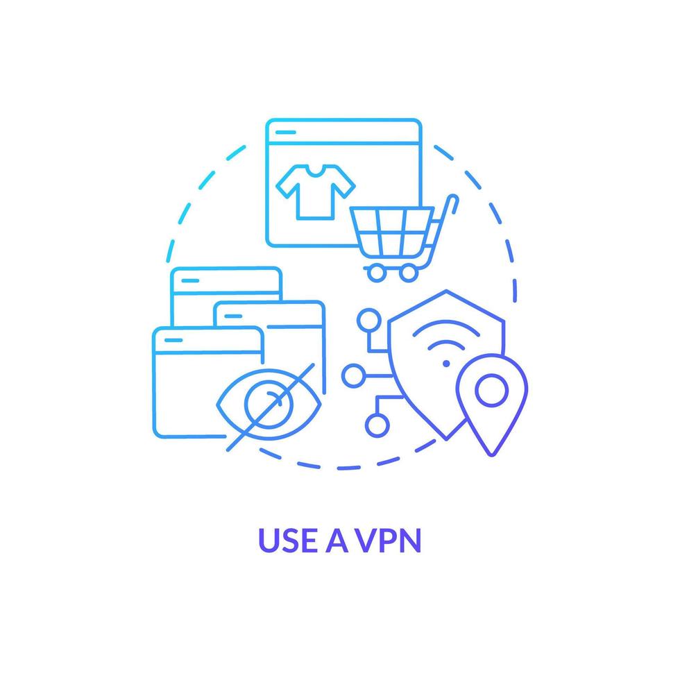 usar vpn azul gradiente conceito ícone. seguro conectados Atividades. virtual privado rede. digital segurança abstrato idéia fino linha ilustração. isolado esboço desenhando vetor