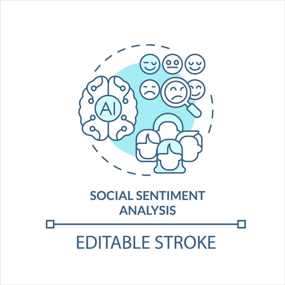 social sentimento análise turquesa conceito ícone. comportamental pesquisa abstrato idéia fino linha ilustração. isolado esboço desenho. editável acidente vascular encefálico vetor