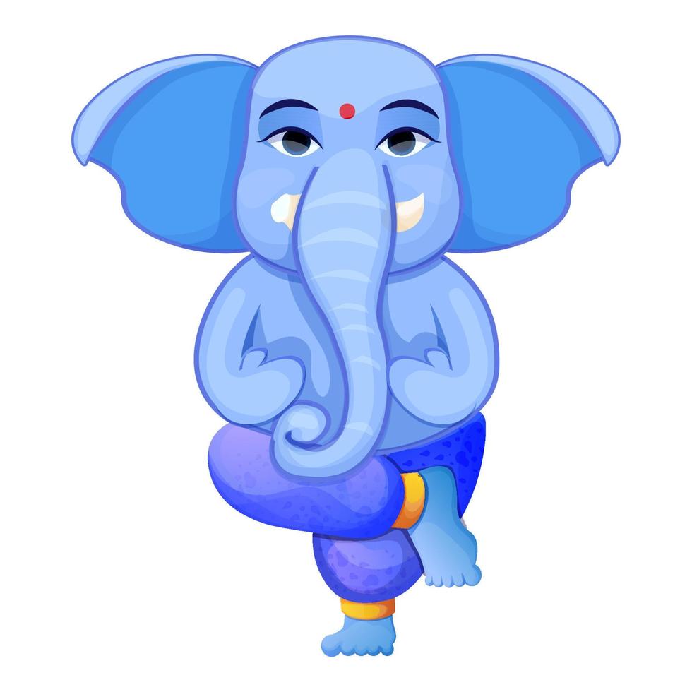 pequeno fofa ganesh, religioso tradicional Deus elefante azul cor dentro desenho animado personagem isolado em branco fundo. vetor ilustração