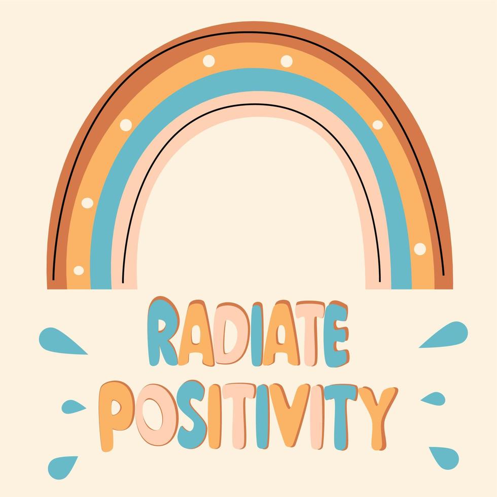 fofa colorida moderno minimalista mão desenhado letras irradiar positividade inspirado citar vetor ilustração com arco-íris