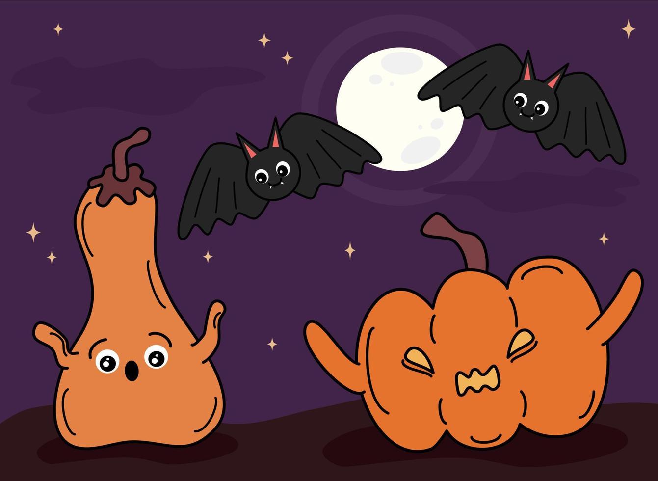 fofa desenho animado dia das Bruxas vetor fundo ilustração com abóboras e morcegos