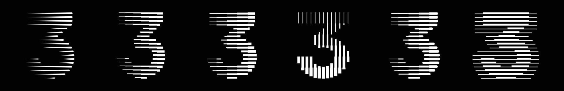 conjunto números três 3 logotipo linhas abstrato moderno arte vetor ilustração