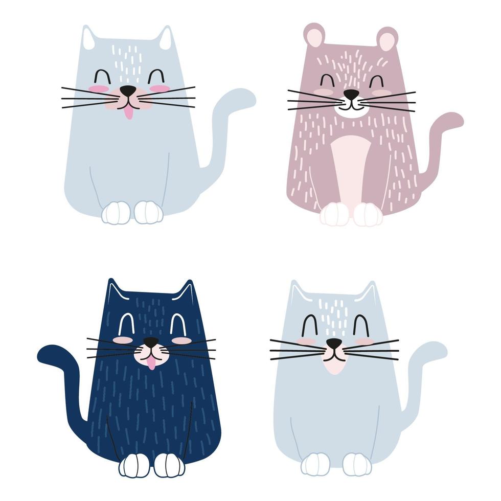 conjunto de gatos engraçados bonitos. ilustração vetorial plana vetor