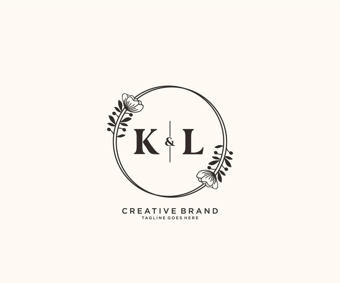 inicial kl cartas mão desenhado feminino e floral botânico logotipo adequado para spa salão pele cabelo beleza boutique e Cosmético empresa. vetor