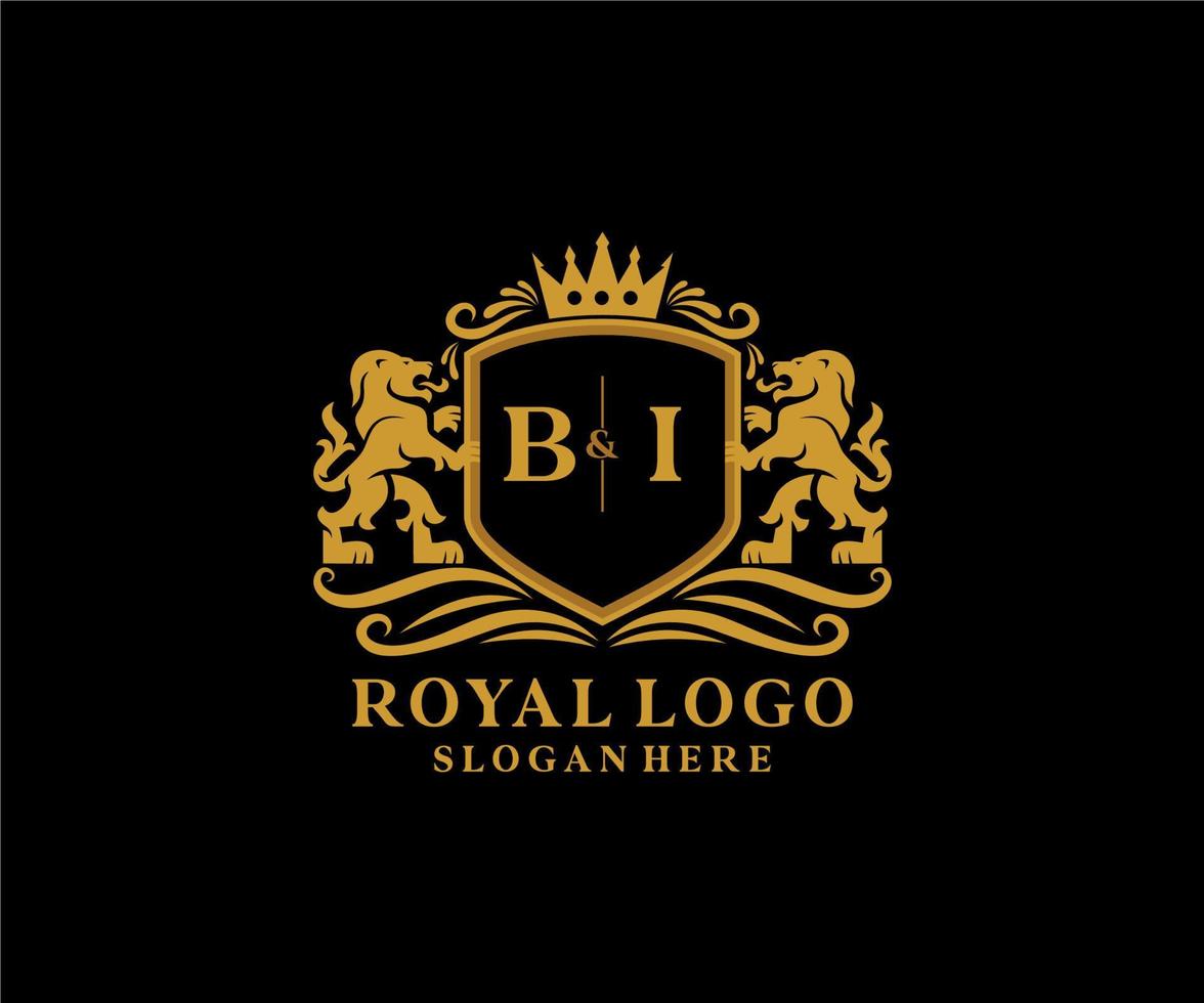 modelo de logotipo de luxo real de leão de letra bi inicial em arte vetorial para restaurante, realeza, boutique, café, hotel, heráldica, joias, moda e outras ilustrações vetoriais. vetor