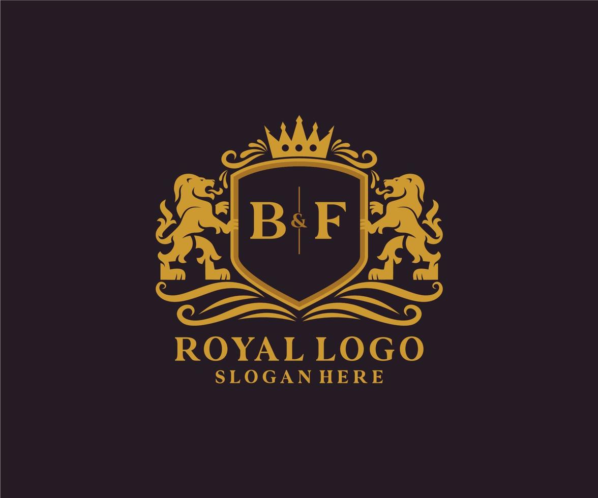 modelo de logotipo de luxo real de leão de carta bf inicial em arte vetorial para restaurante, realeza, boutique, café, hotel, heráldica, joias, moda e outras ilustrações vetoriais. vetor