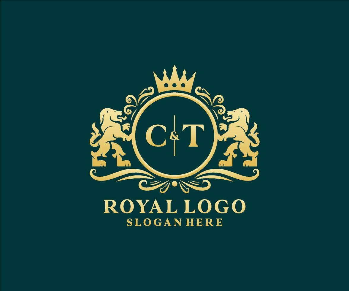 modelo de logotipo de luxo real de leão de letra ct inicial em arte vetorial para restaurante, realeza, boutique, café, hotel, heráldica, joias, moda e outras ilustrações vetoriais. vetor