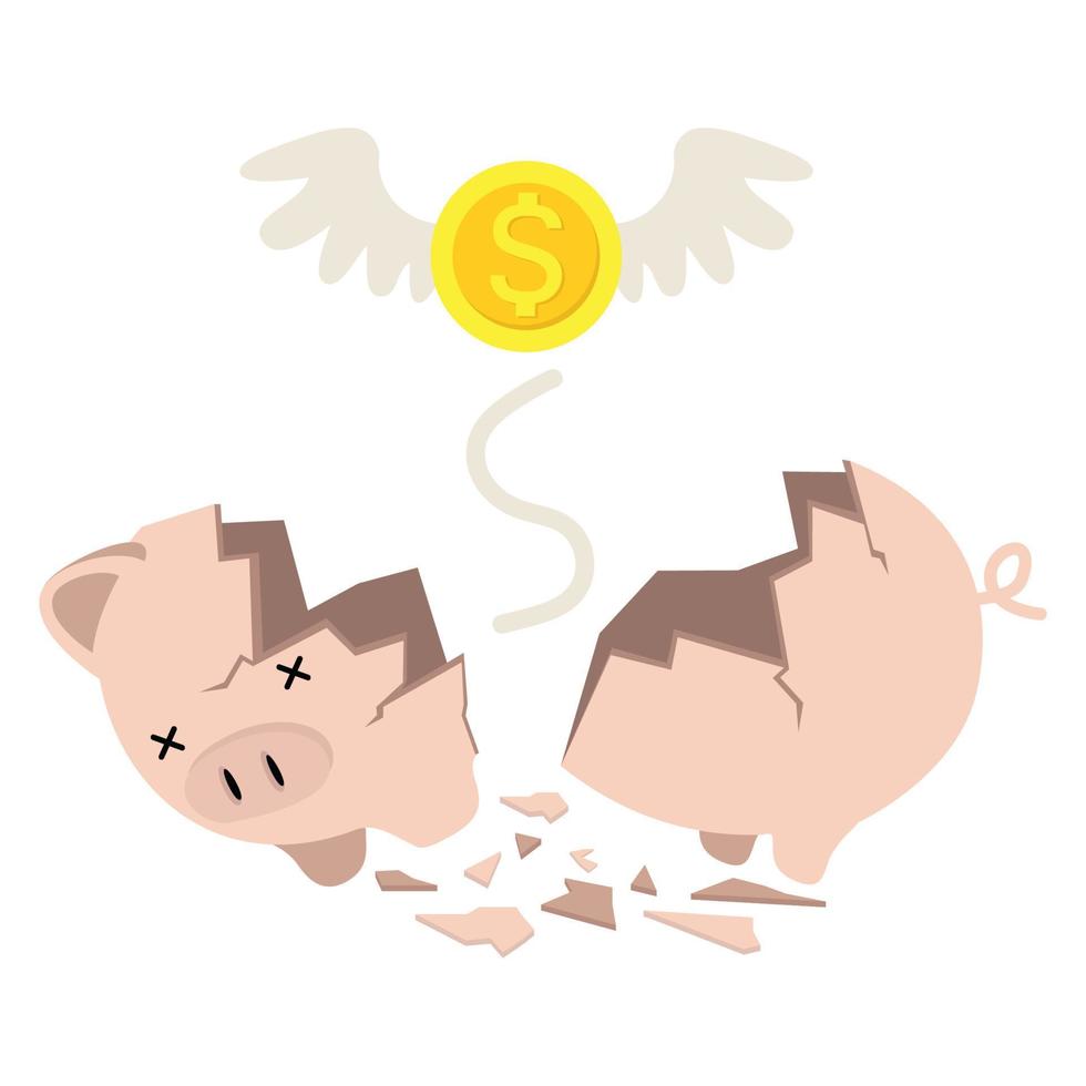 quebrado porquinho banco dinheiro poupança conceito do crescimento vetor