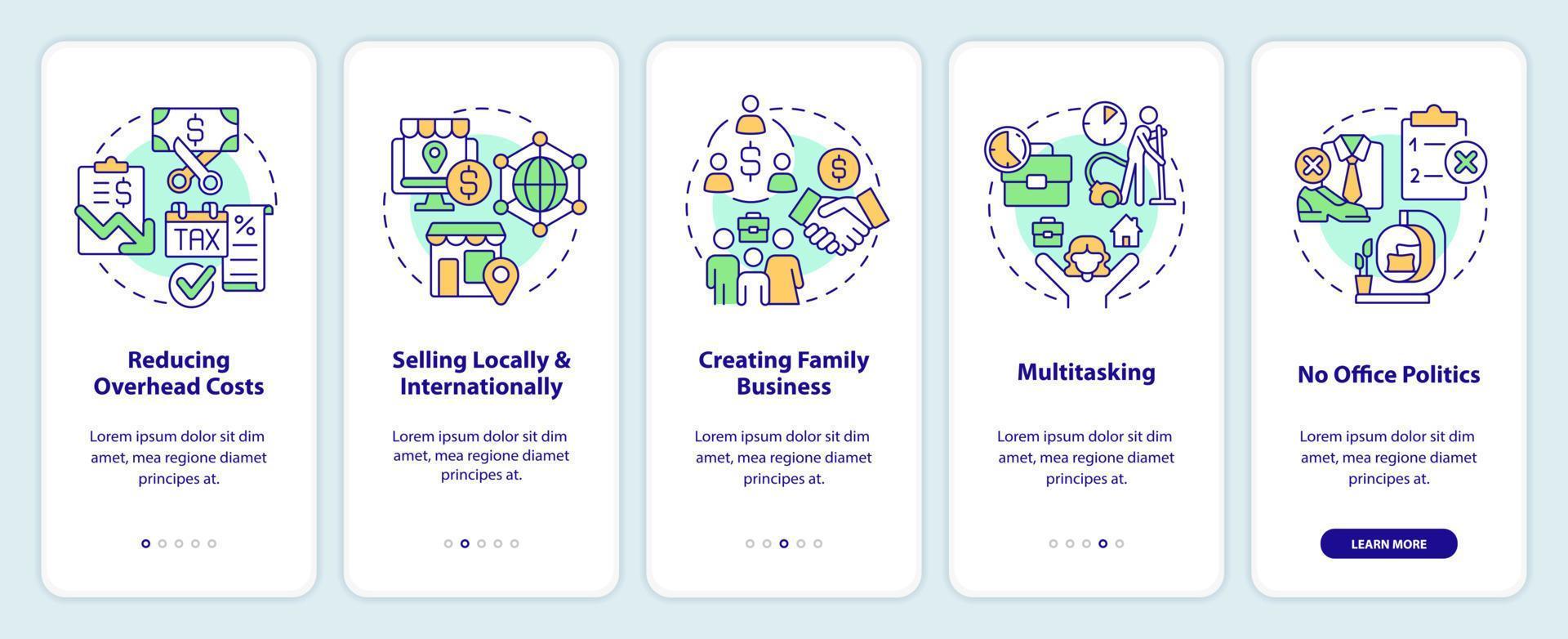 casa Sediada o negócio benefícios onboarding Móvel aplicativo tela. passo a passo 5 passos editável gráfico instruções com linear conceitos. interface do usuário, ux, gui modelo vetor