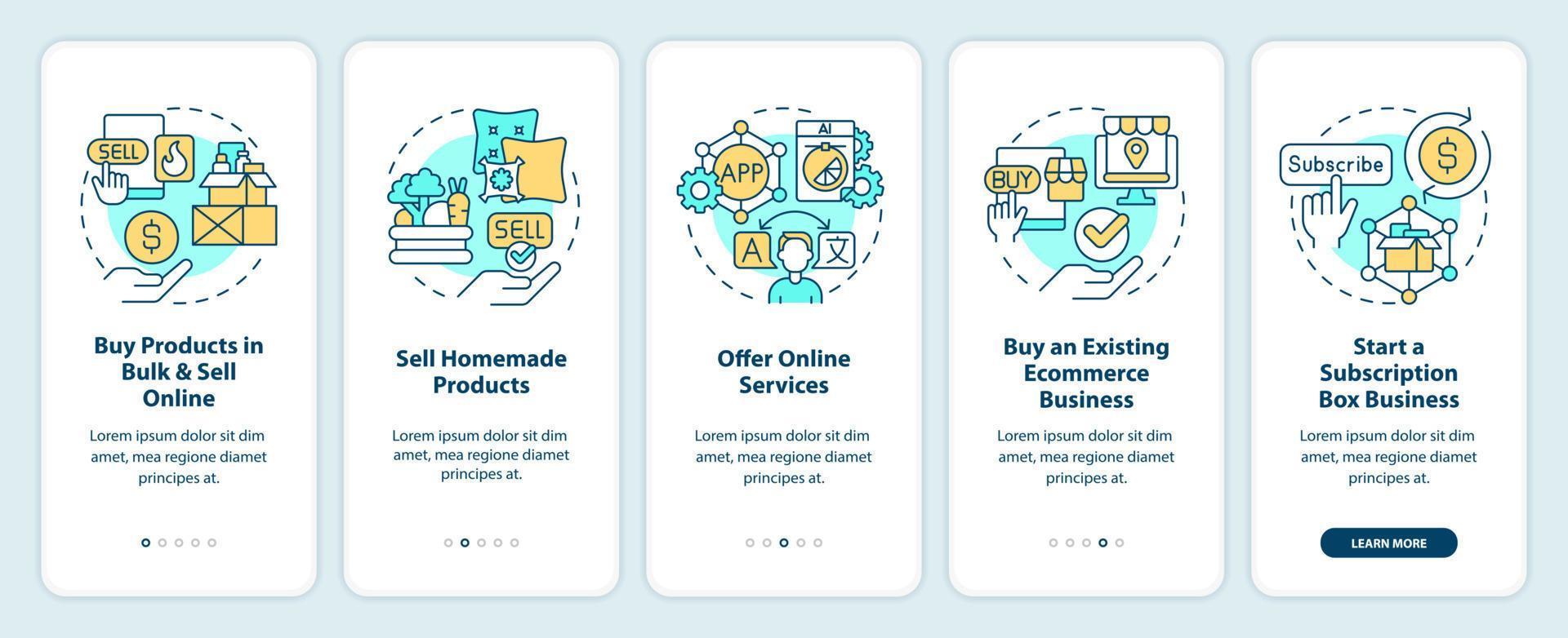 rentável casa o negócio Ideias onboarding Móvel aplicativo tela. passo a passo 5 passos editável gráfico instruções com linear conceitos. interface do usuário, ux, gui modelo vetor