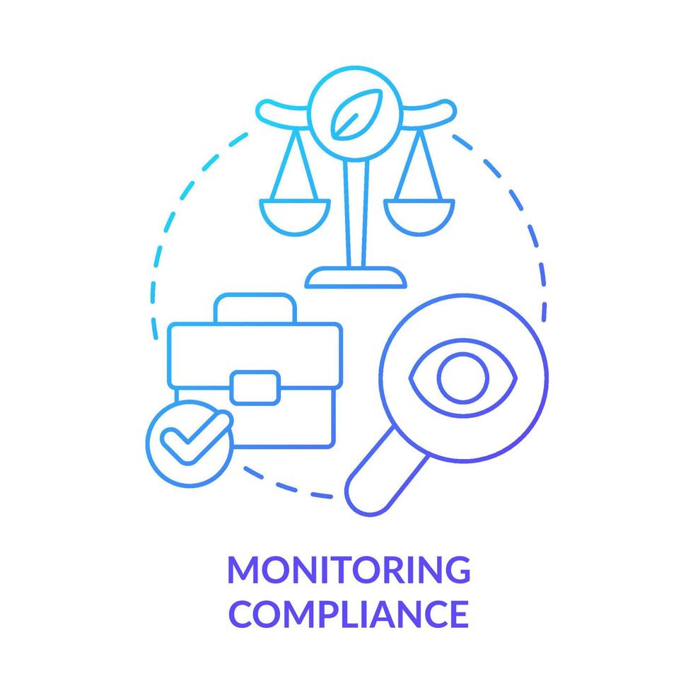 monitoramento conformidade azul gradiente conceito ícone. o negócio eco-auditoria. verde empreendedorismo. ecológico lei abstrato idéia fino linha ilustração. isolado esboço desenhando vetor