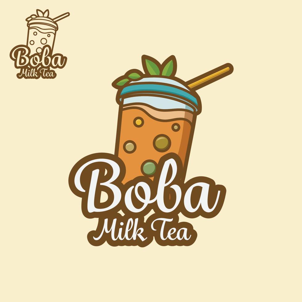 leite chá bolha logotipo fresco beber conceito com plano estilo Projeto. vetor ilustração