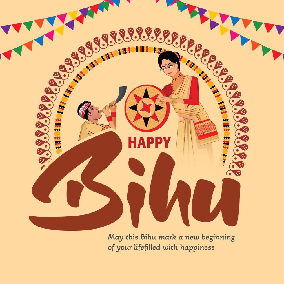 ivector projeto do assamês Novo ano Bihu feliz bihu. colheita festival do Assam vetor