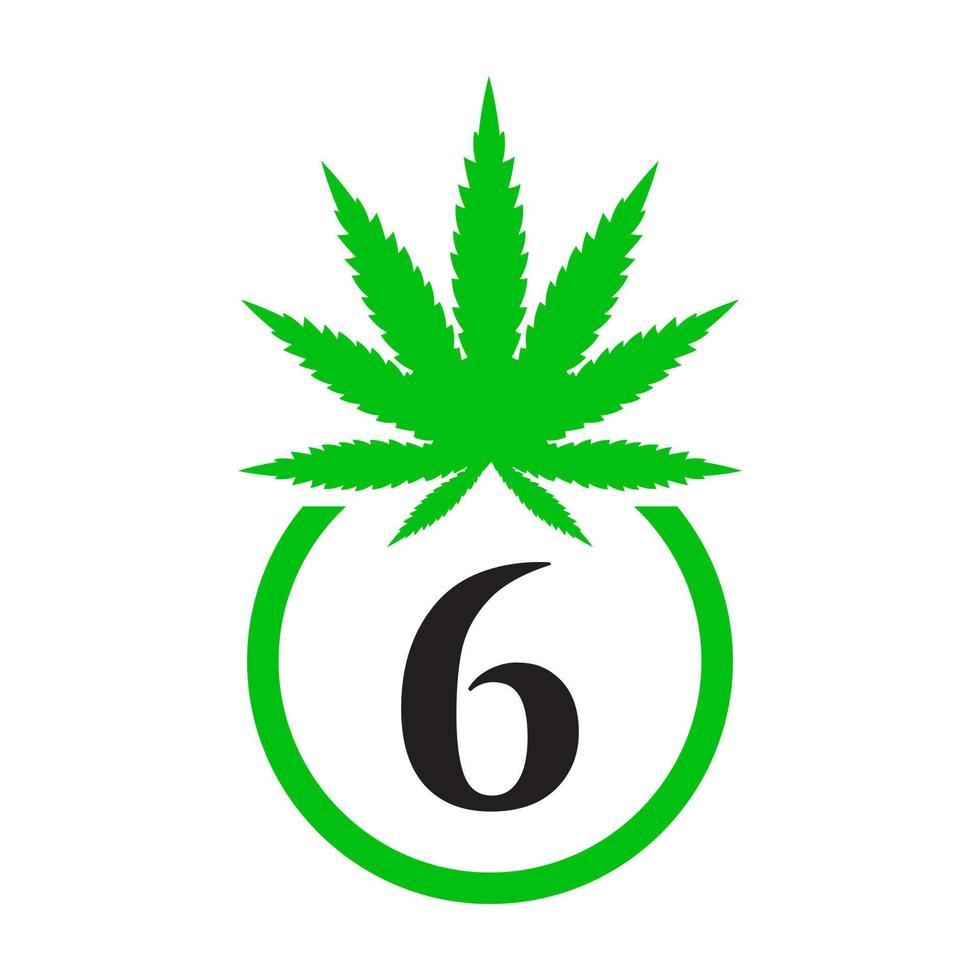 cannabis logotipo placa conceito 6 alfabeto símbolo para terapia, médico e saúde Cuidado e maconha logotipo. vetor