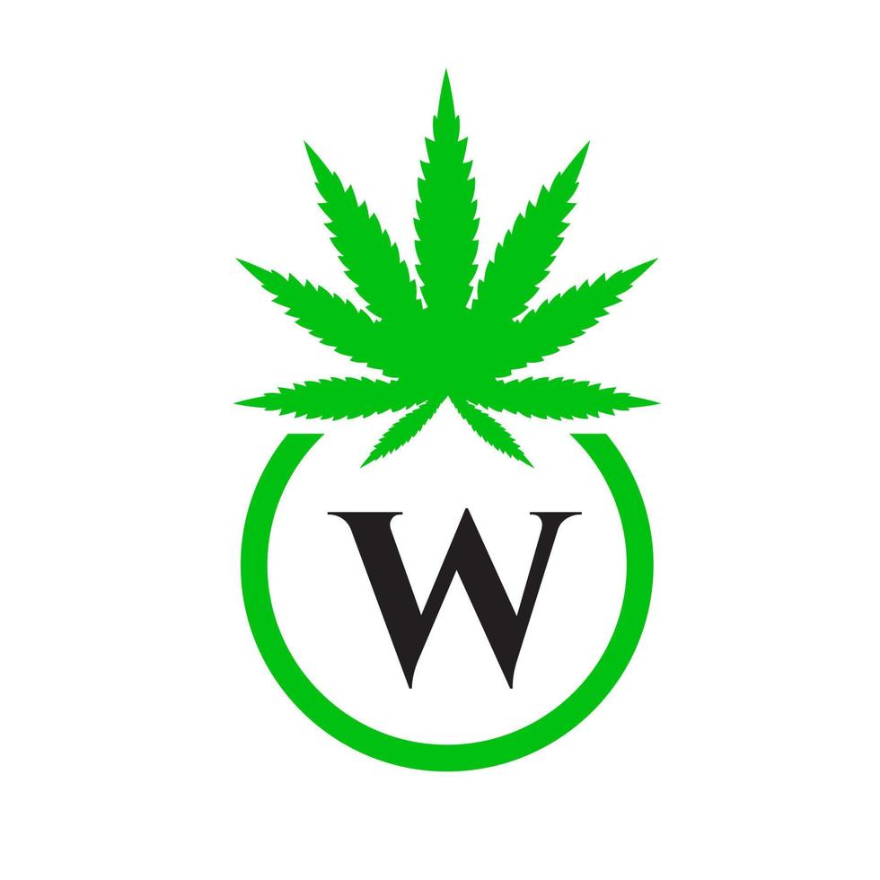 cannabis logotipo placa conceito W alfabeto símbolo para terapia, médico e saúde Cuidado e maconha logotipo. vetor