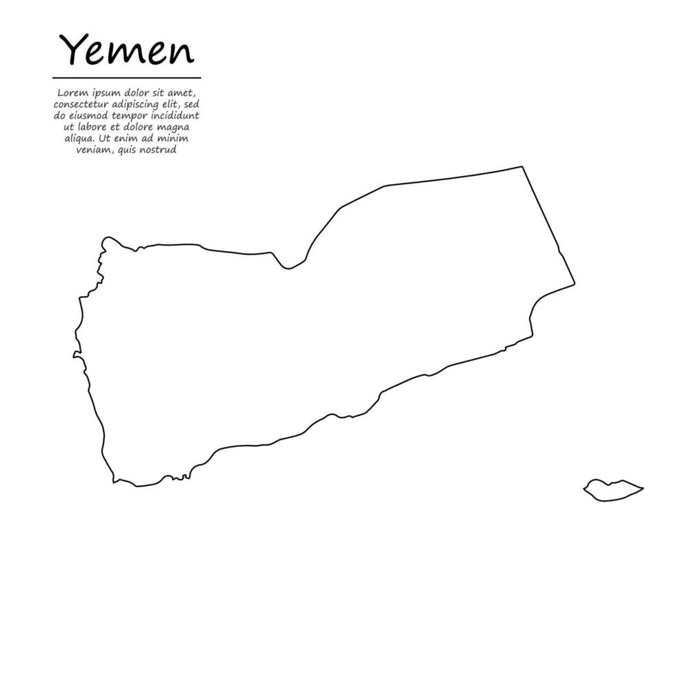 simples esboço mapa do Iémen, silhueta dentro esboço linha estilo vetor