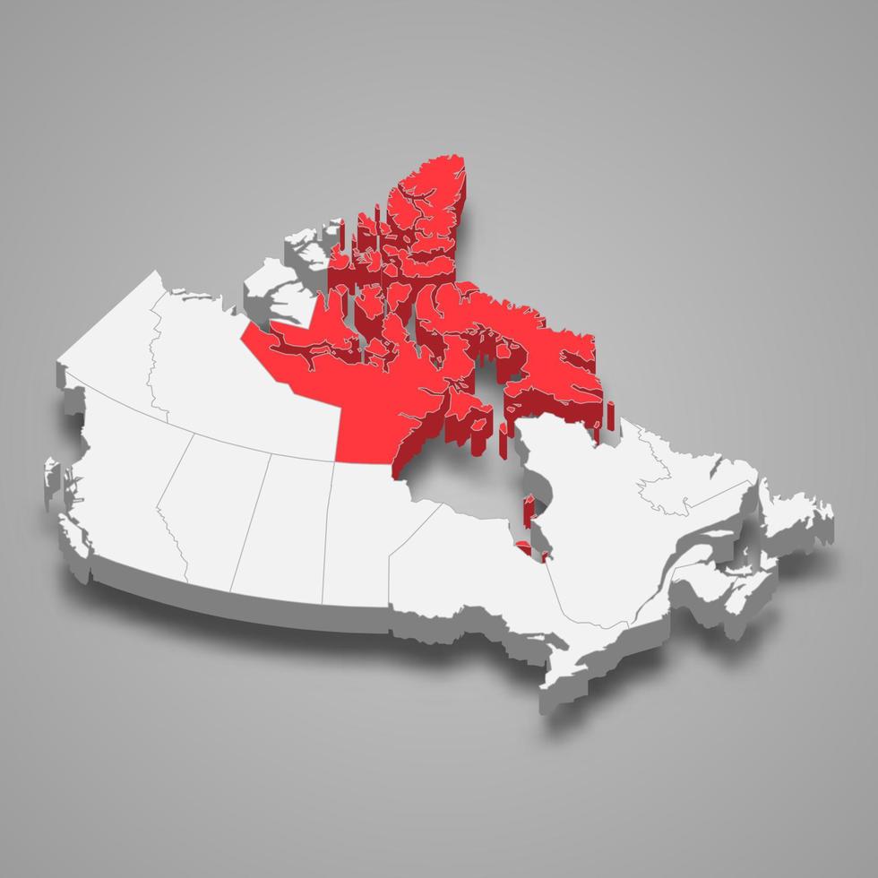 Nunavut região localização dentro Canadá 3d mapa vetor