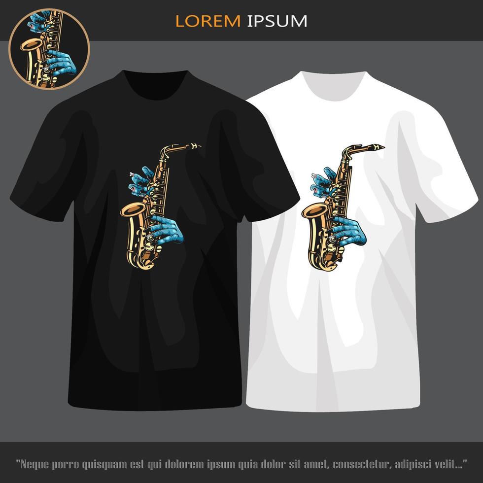 zumbi mão jogando saxofone isolado em Preto camiseta. vetor