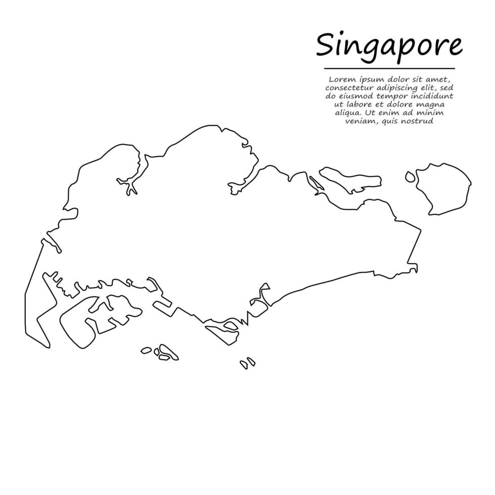 simples esboço mapa do Cingapura, dentro esboço linha estilo vetor