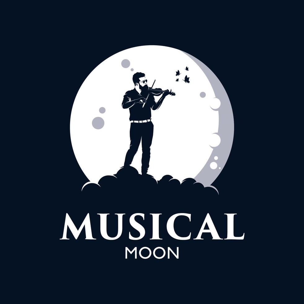 uma homem violinista jogando violino dentro a lua, logotipo Projeto vetor