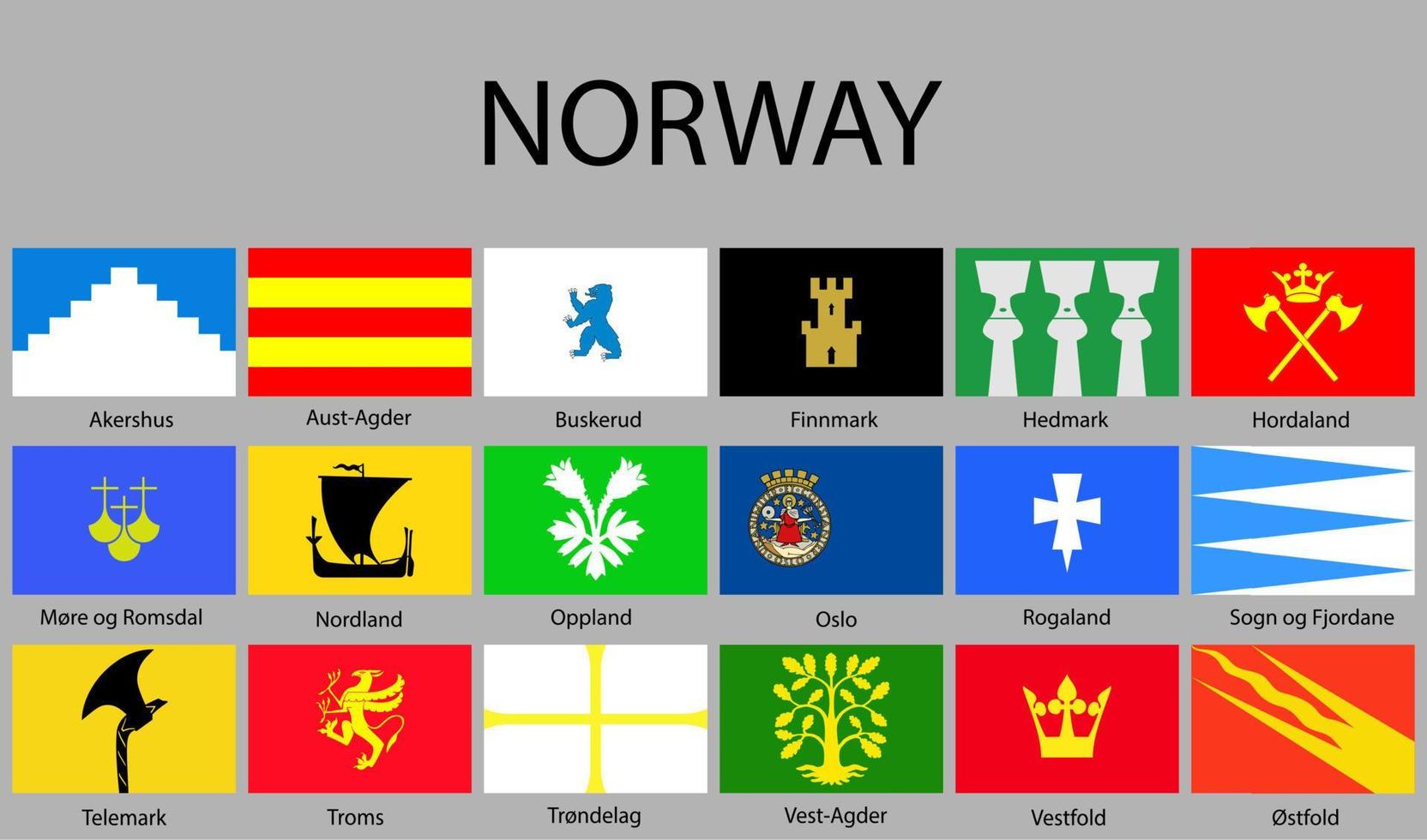 todos bandeiras do regiões do Noruega. vetor