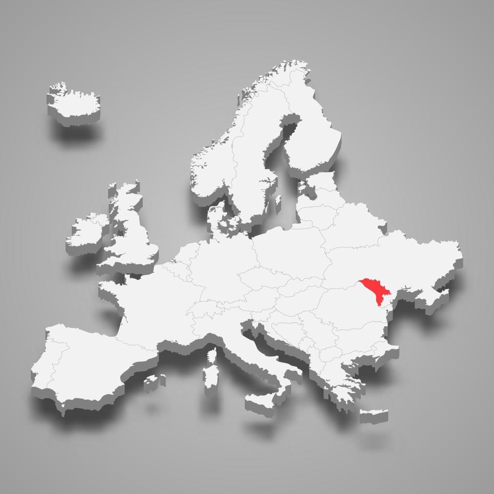 Moldova país localização dentro Europa 3d mapa vetor