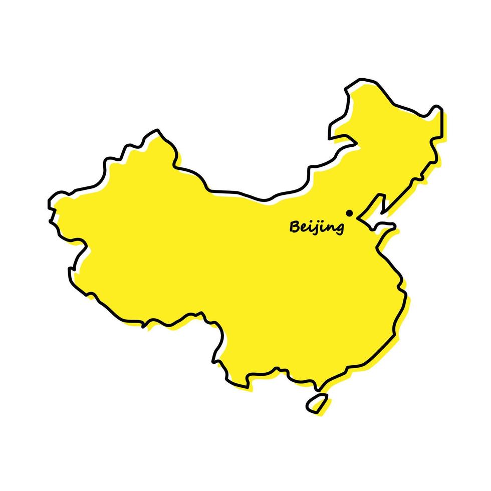 simples esboço mapa do China com capital localização vetor