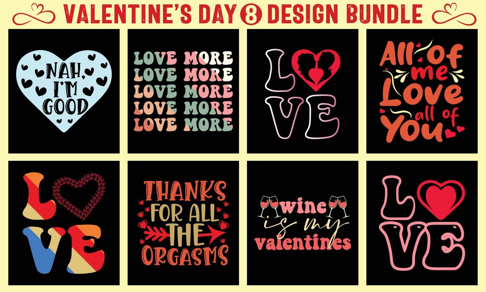 pacote de design de camiseta de tipografia de dia dos namorados vetor
