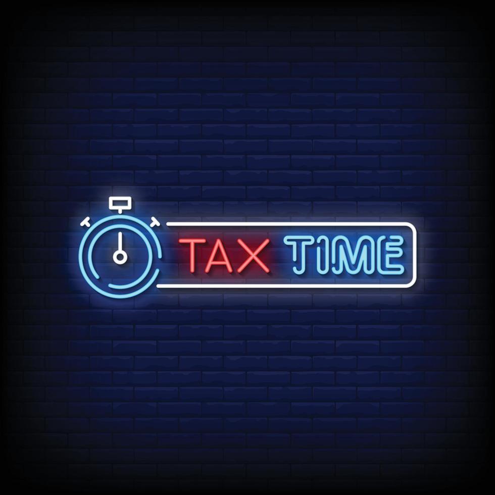 vetor de texto de estilo de sinais de néon hora do imposto