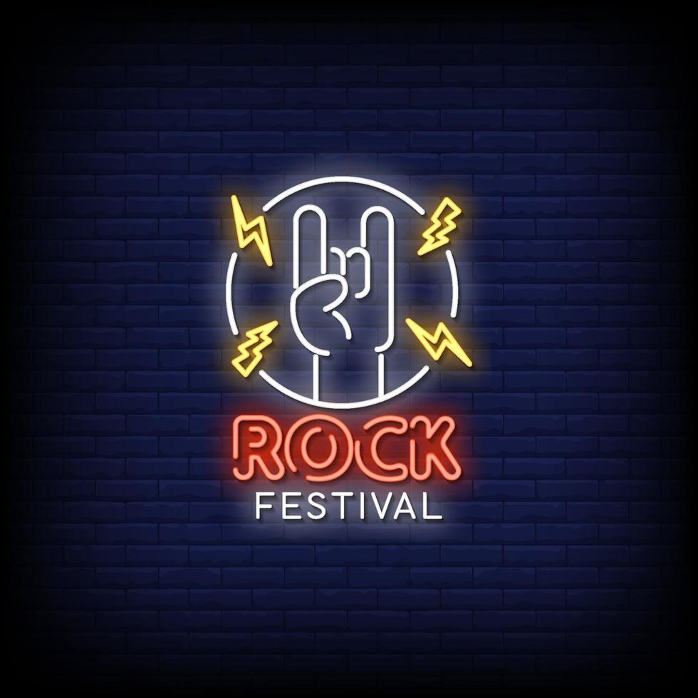 vetor de texto de estilo de sinais de néon festival de rock