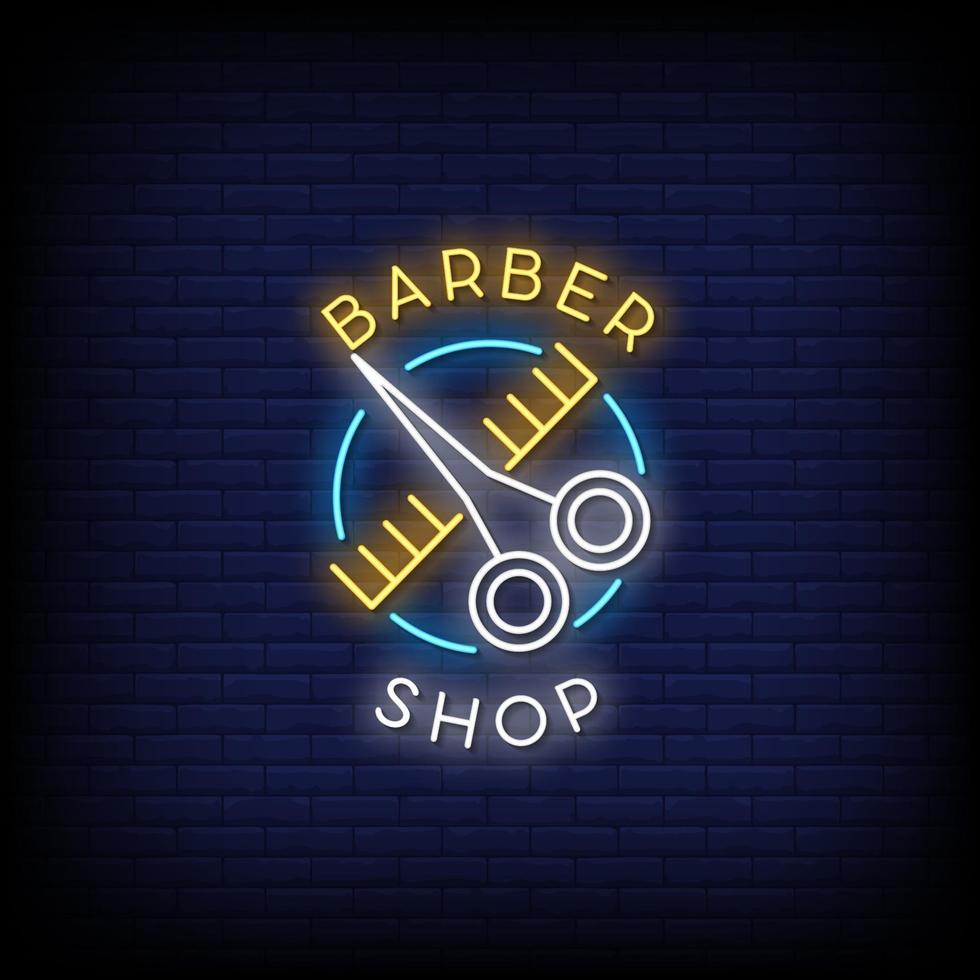 barbearia sinais de néon vetor de texto de estilo