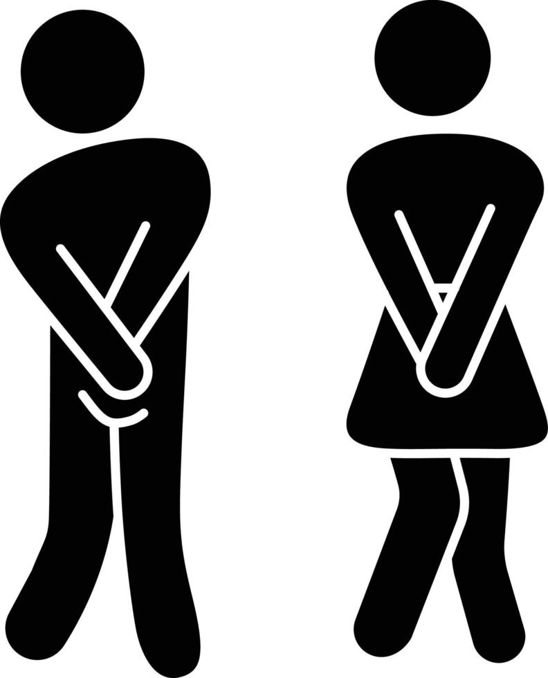 urgente para urina, banheiro impulso bastão figura silhueta homem e mulher, menina e garoto, vetor ilustrações grampo arte