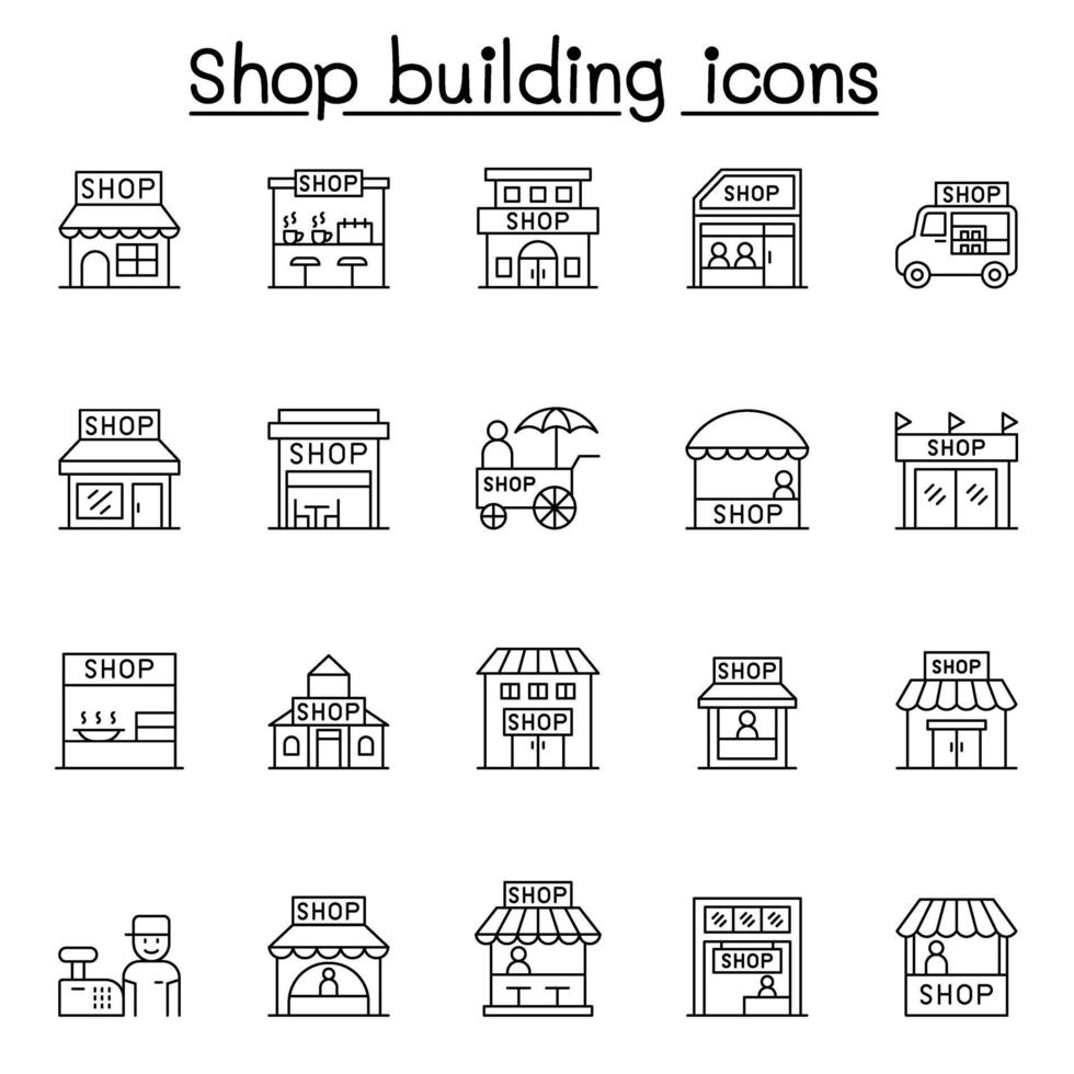 ícones de loja definidos em estilo de linha fina vetor