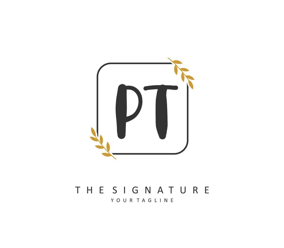 p t pt inicial carta caligrafia e assinatura logotipo. uma conceito caligrafia inicial logotipo com modelo elemento. vetor