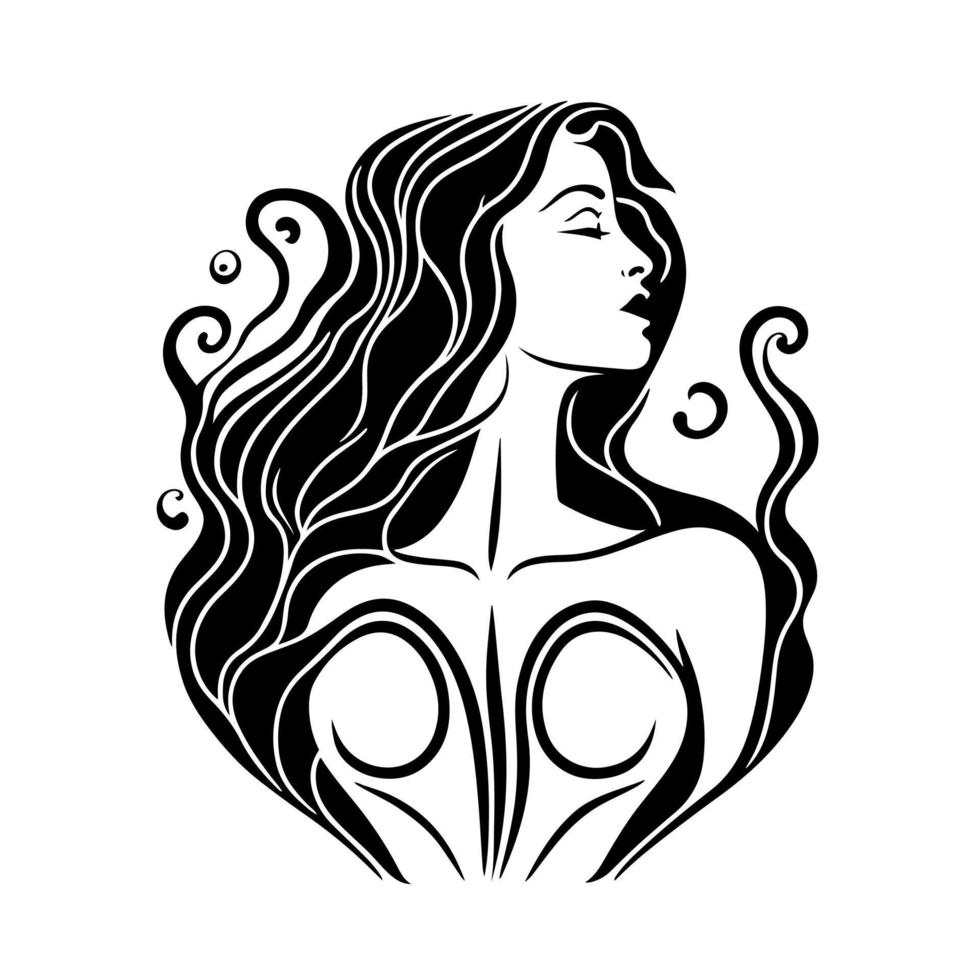 ornamental silhueta do uma lindo garota. vetor Projeto para logotipo, mascote, sinal, emblema, camiseta, bordado, construindo, sublimação, tatuagem.