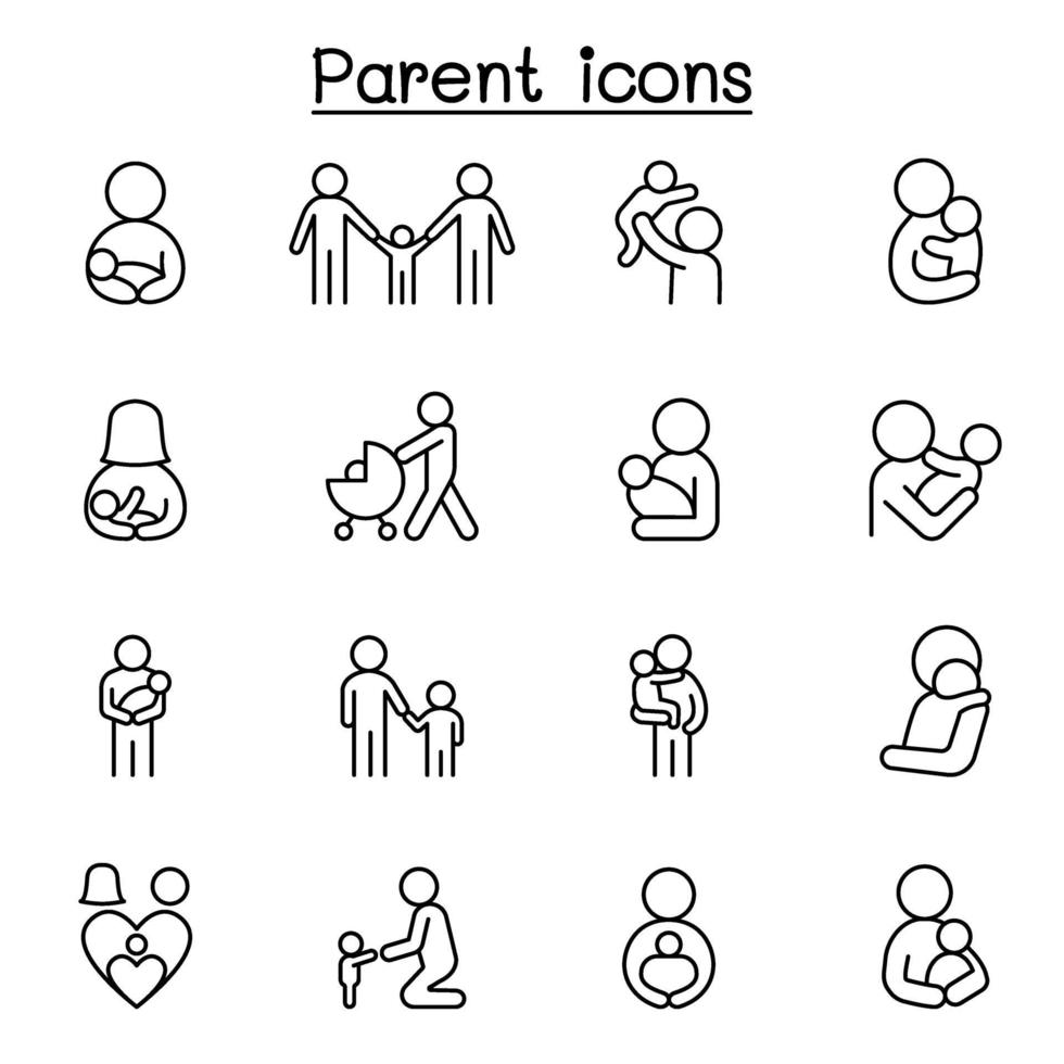 ícones de pais e família definidos em estilo de linha fina vetor