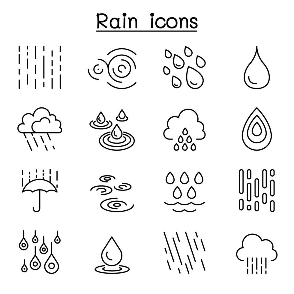 ícone de chuva definido em estilo de linha fina vetor
