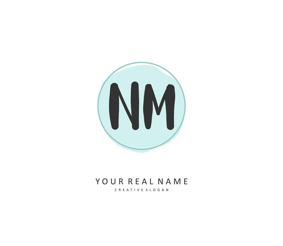 n m nm inicial carta caligrafia e assinatura logotipo. uma conceito caligrafia inicial logotipo com modelo elemento. vetor