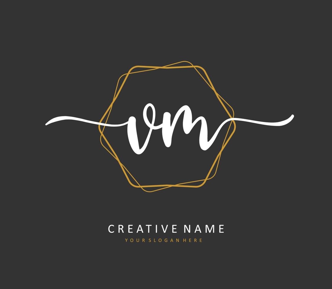 v m vm inicial carta caligrafia e assinatura logotipo. uma conceito caligrafia inicial logotipo com modelo elemento. vetor