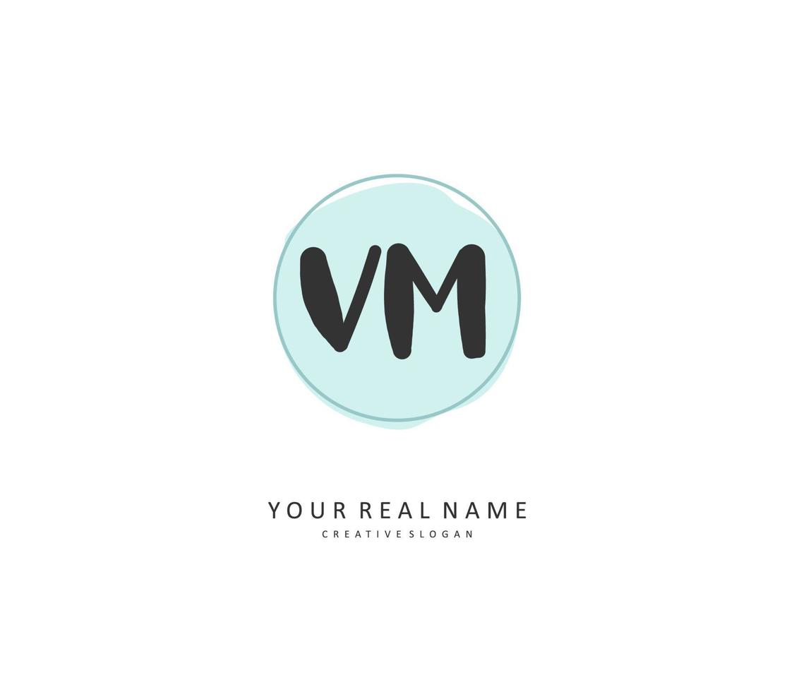 v m vm inicial carta caligrafia e assinatura logotipo. uma conceito caligrafia inicial logotipo com modelo elemento. vetor