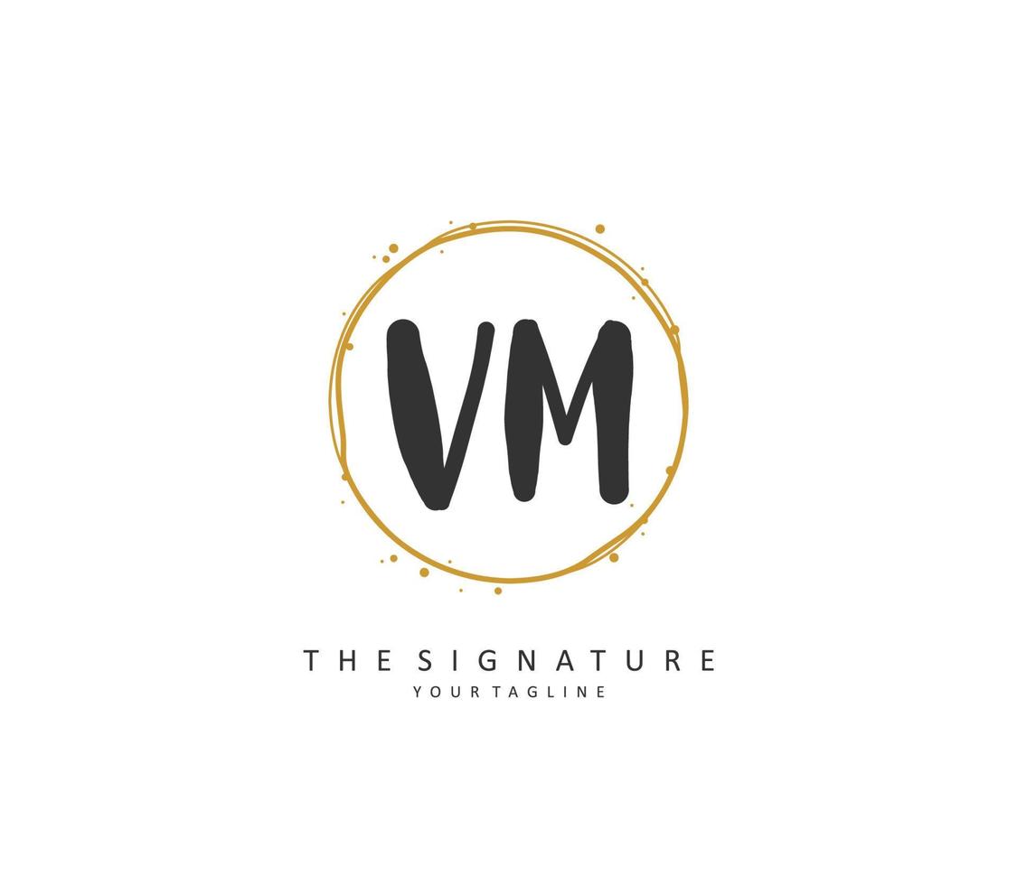 v m vm inicial carta caligrafia e assinatura logotipo. uma conceito caligrafia inicial logotipo com modelo elemento. vetor