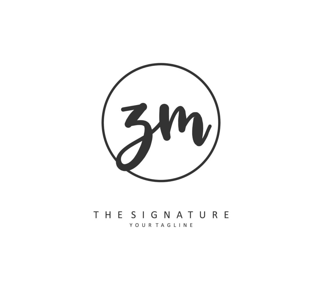 z m zm inicial carta caligrafia e assinatura logotipo. uma conceito caligrafia inicial logotipo com modelo elemento. vetor
