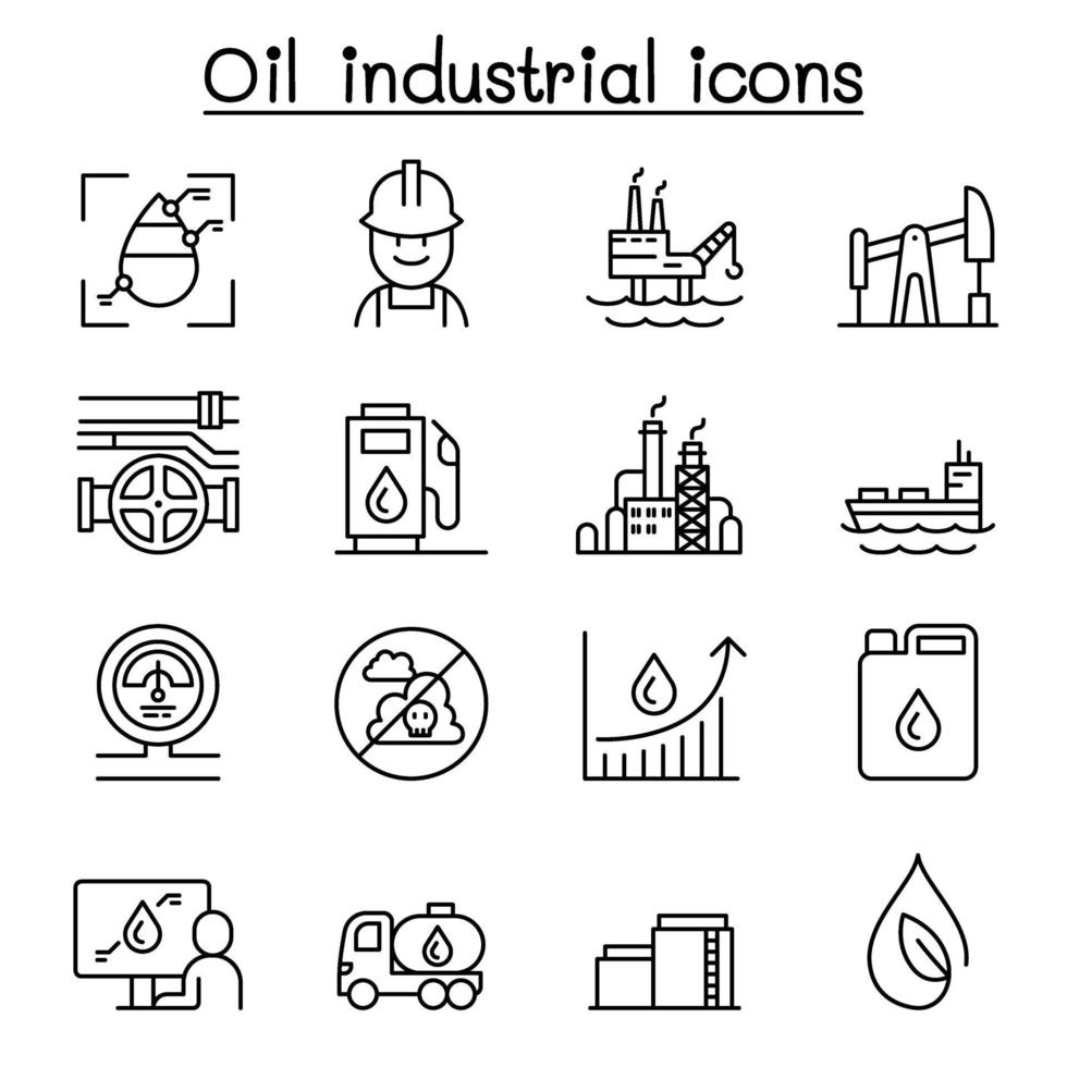 ícone de óleo definido em estilo de linha fina vetor