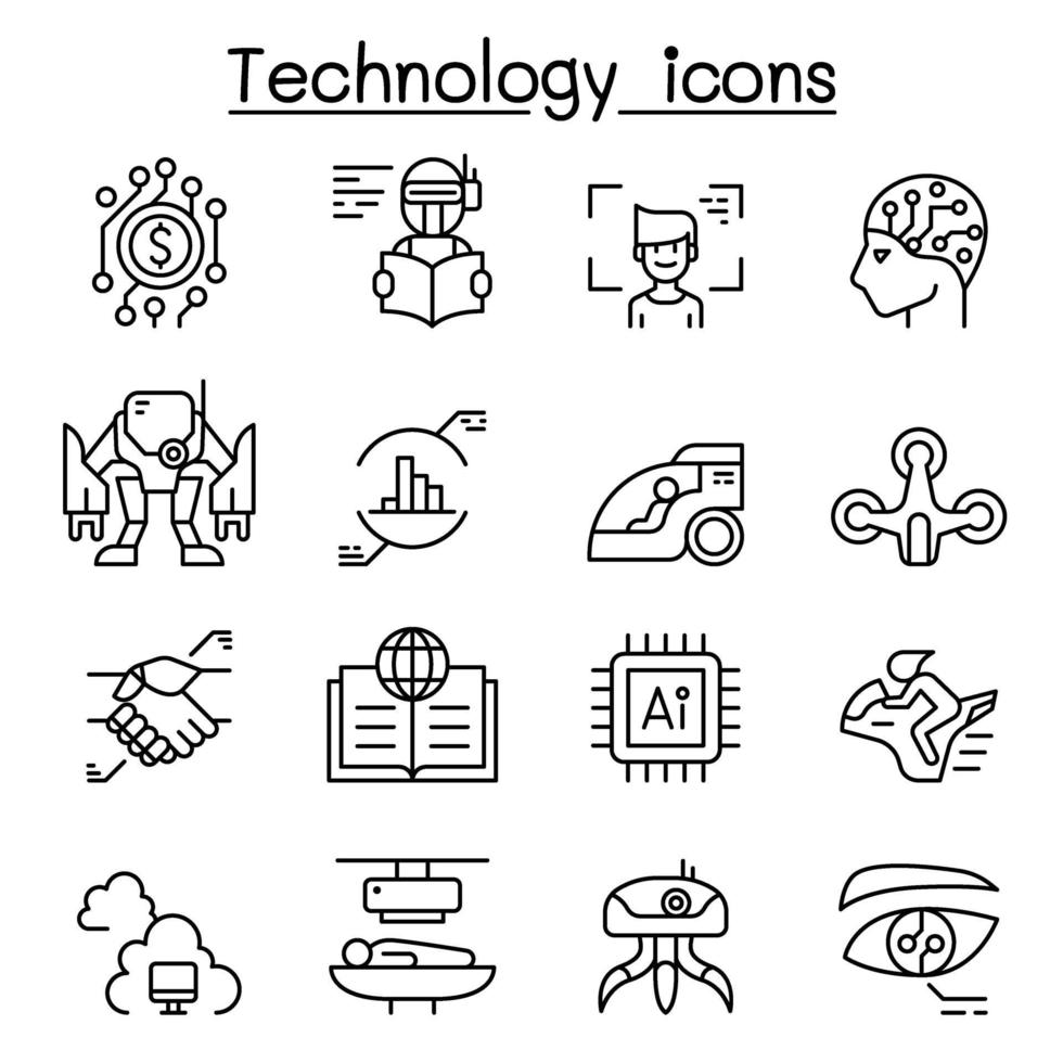 ícone de tecnologia definido em estilo de linha fina vetor