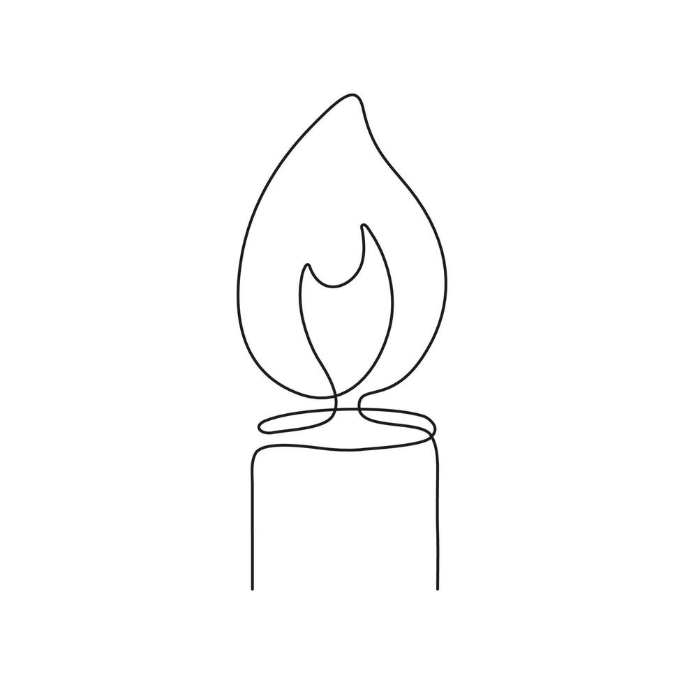 vela fogo contínuo solteiro arte linha desenho. chama forma, luz de velas fogo contorno ícone. vetor mão desenhado ilustração