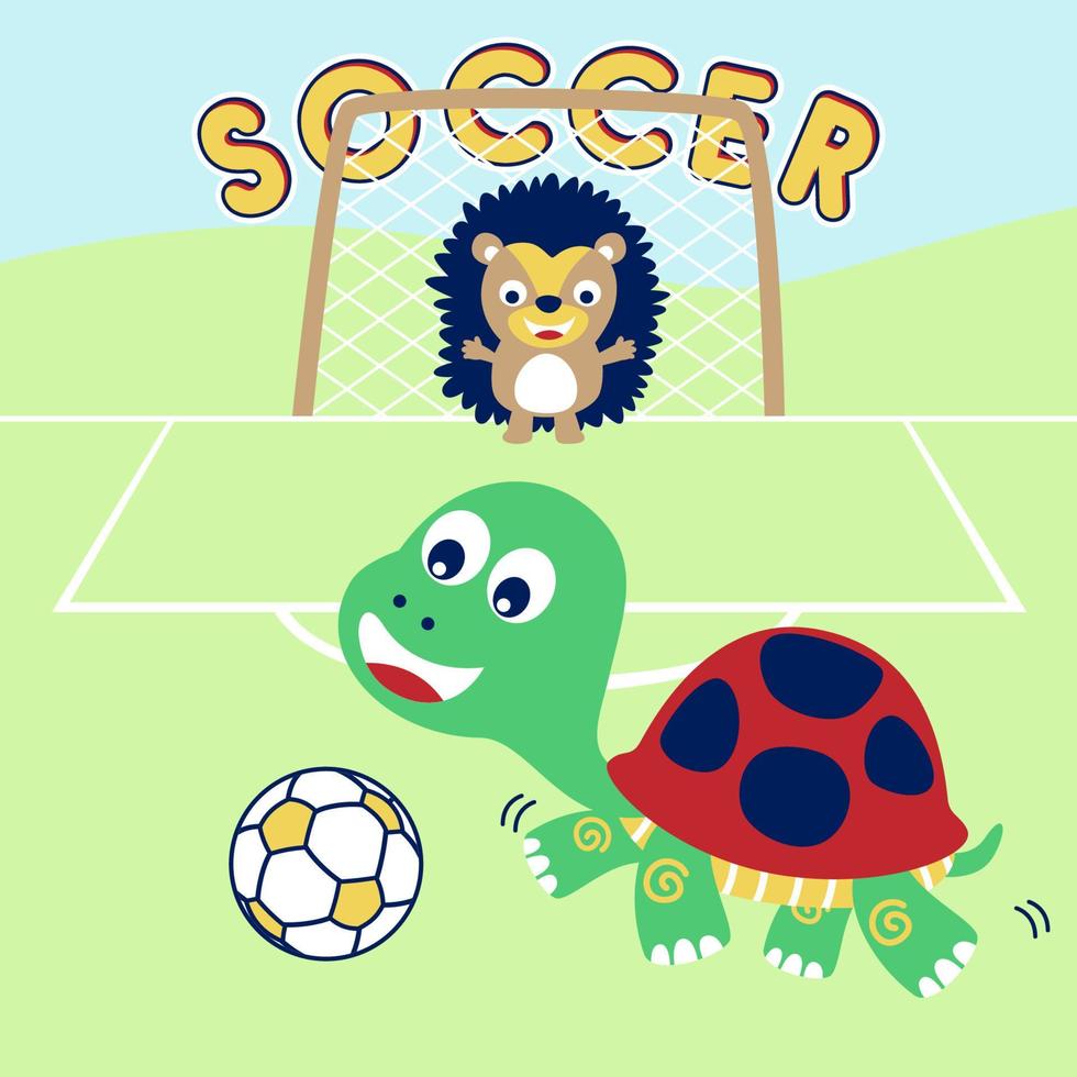 vetor desenho animado do tartaruga com ouriço jogando futebol